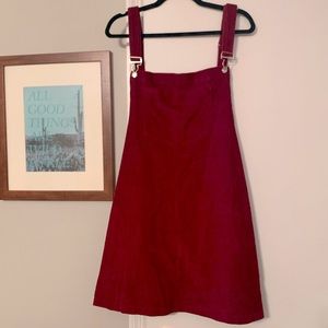 Wine Red Corduroy Overall Mini Skirt Dress